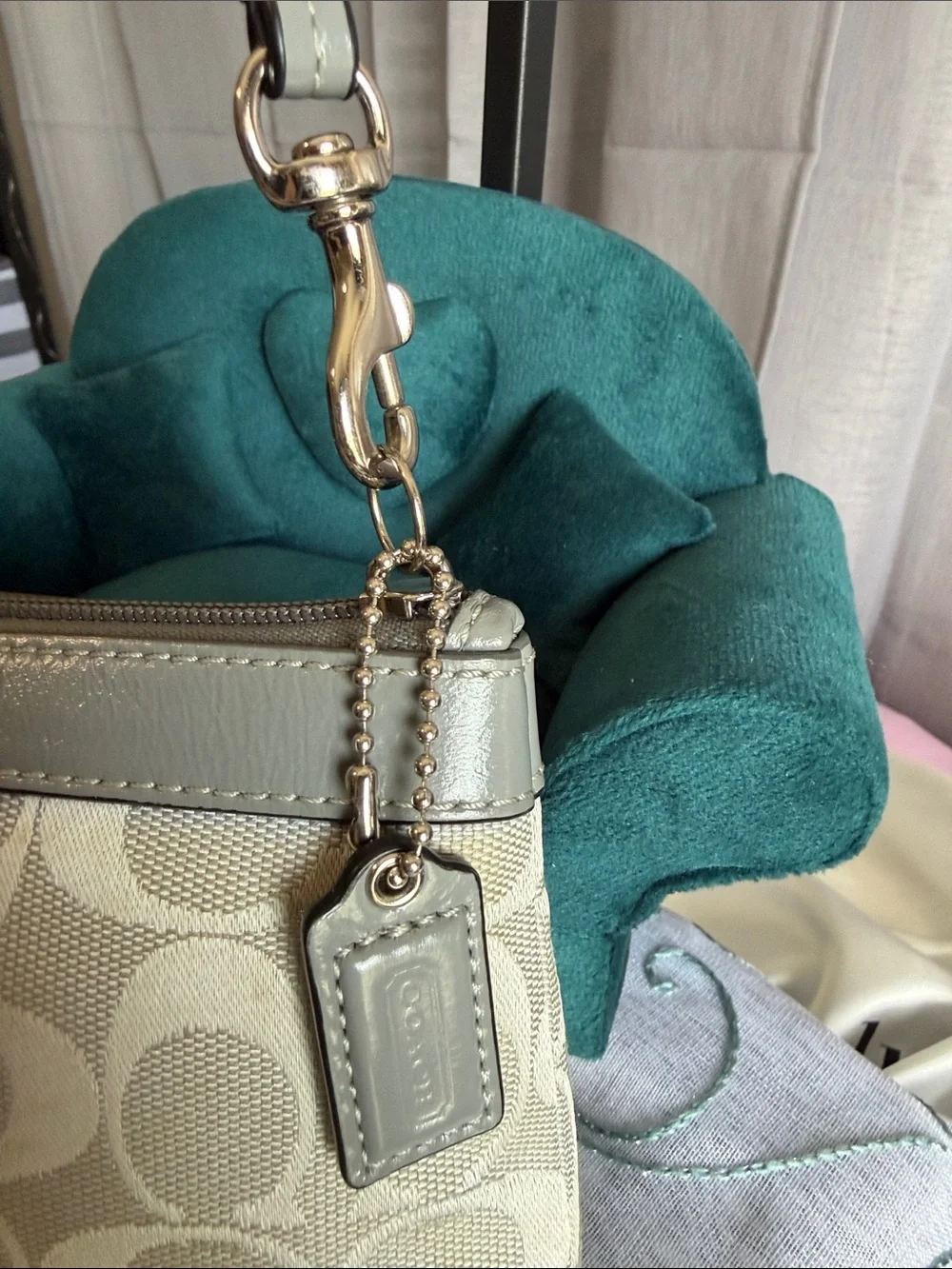 Coach Signature Canvas Wristlet with Silver Trim
